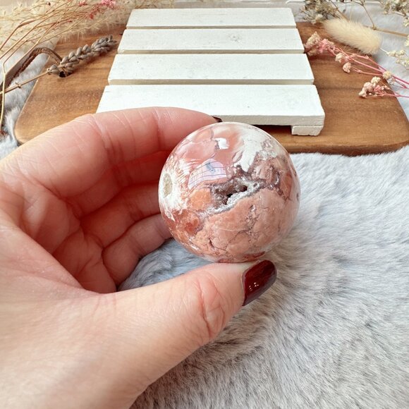 Beautiful Small Pink Cotton Candy Agate Sphere - Picture 8 of 8
